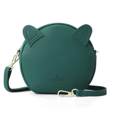 Creative round bag kitten messenger bag-Dark green-8