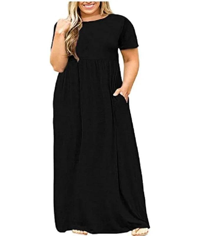 Elegant Floral Maxi Dress | Summer Casual Chic-solid black-9