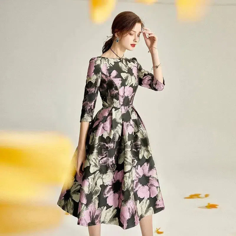 2021 Spring Summer Jacquard Women Luxury Indie Folk Dress Brocade Ball Gown Dress Casual Evening Club Maxi Clothing-1