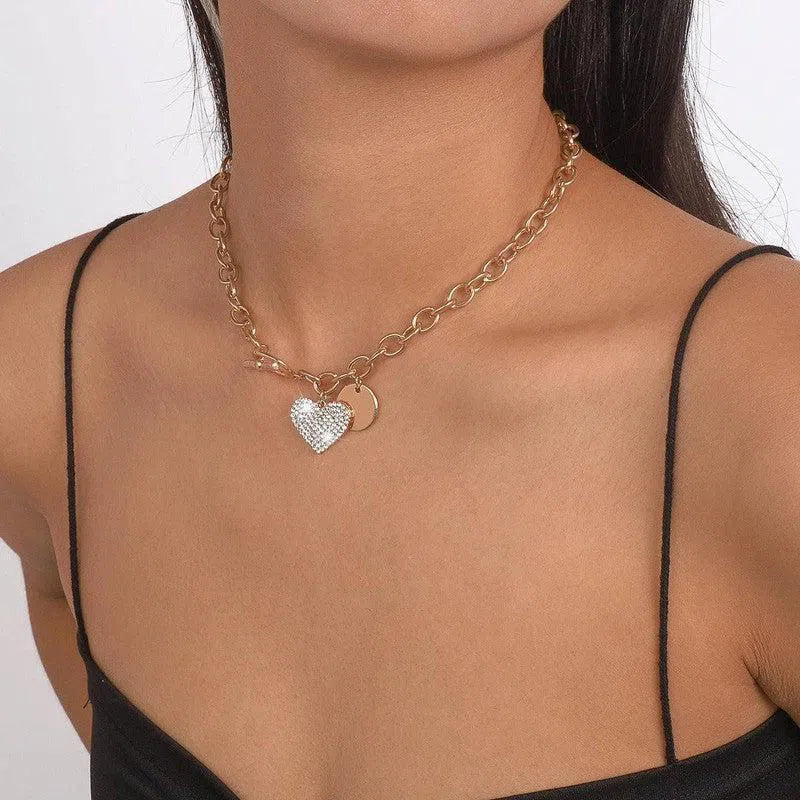 Women's Round Heart Shape With Diamond Necklace-5