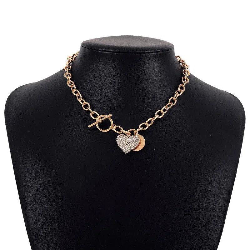 Women's Round Heart Shape With Diamond Necklace-8