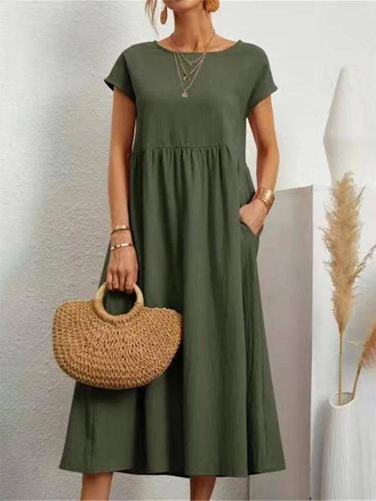 Stylish Comfy Cotton Dresses for Every Occasion-Army Green-6