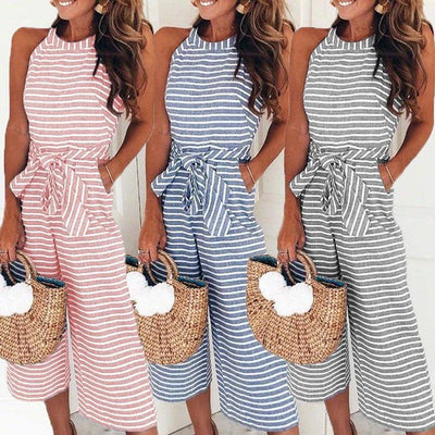 Elegant Sexy Jumpsuits Women Sleeveless Striped Jumpsuit-1