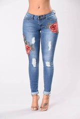 LOVEMI - Embroidery jeans stretch jeans pants