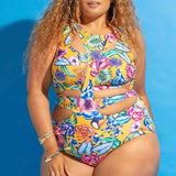 Ethnic Print Plus Size Swimsuit Bikini-Yellow-4