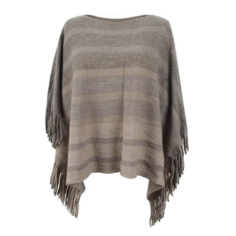 Europe And America Cross Border Off-neck Tassel Shawl For-Khaki-6