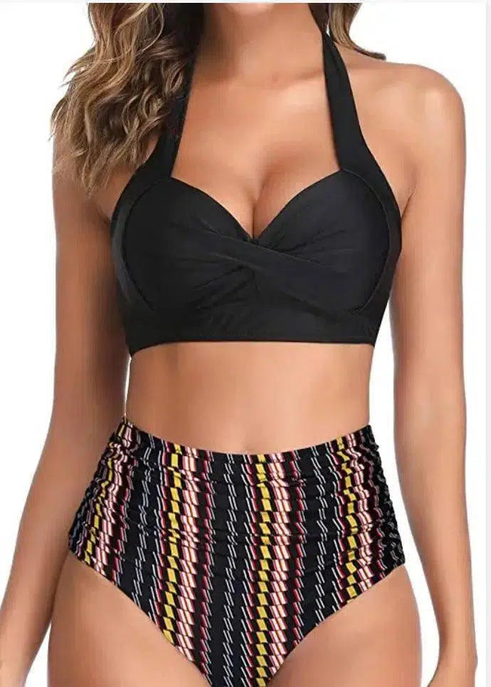 European And American Digital Print High Waist Split Bikini-9-12