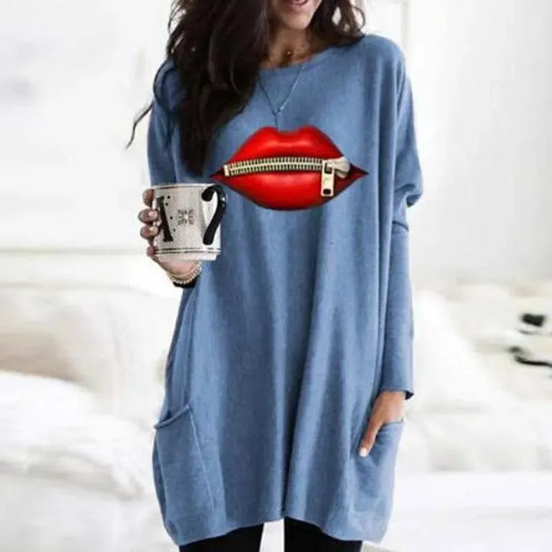 European And American Halloween Solid Color Printing Pocket-Lips Blue-2