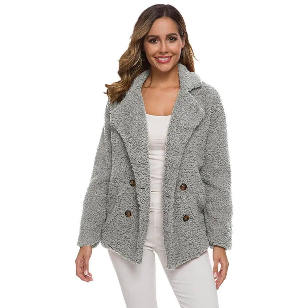 European And American Lamb Fleece Thickened Women's Sweater-Light grey-7