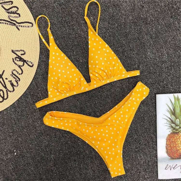 European And American Sexy Cute Bikini Retro Love Print-Yellow-2