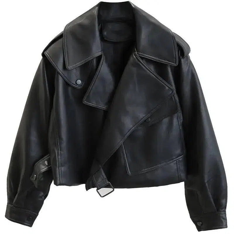 Fashion Black Motorcycle Pu Leather Jacket-Black-2