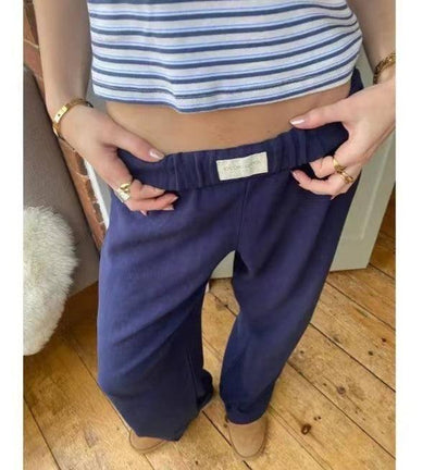 Fashion Casual Striped Trousers Summer Wide Leg Pants Men-Dark blue-9