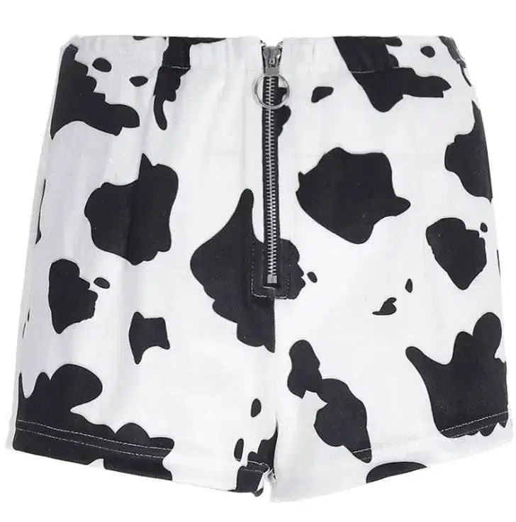 Fashion cow print slim zipper shorts women's casual pants-6