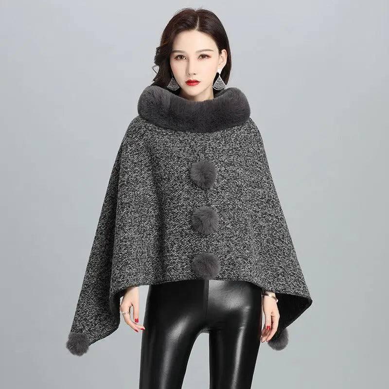 Fashion Faux Fur Jacket Women Shawl Scarf-Darkgrey-1