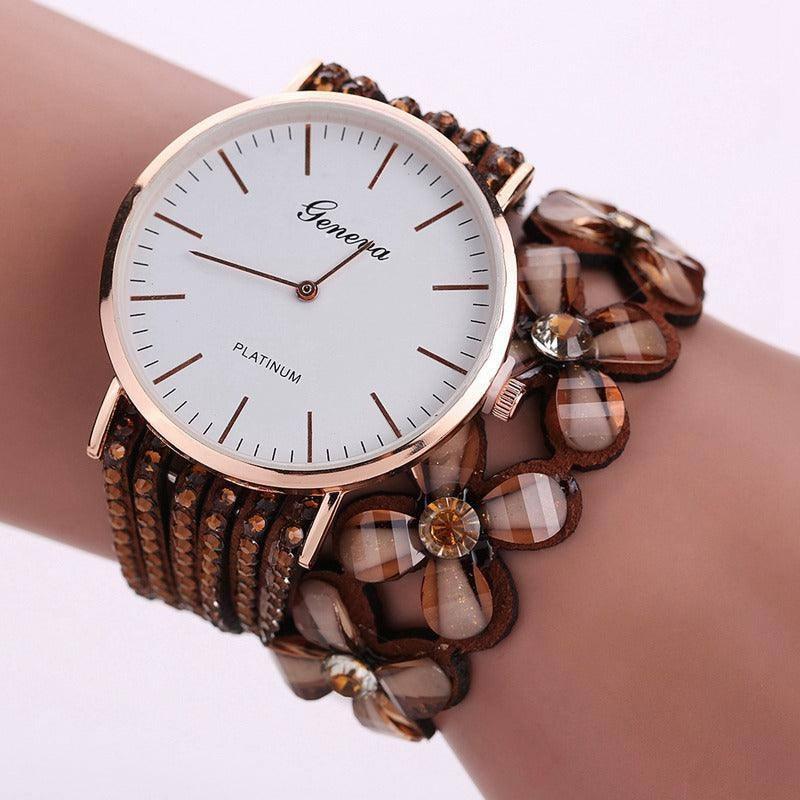 Fashion Geneva Flowers Watches Women Dress Elegant Quartz-Coffee-6