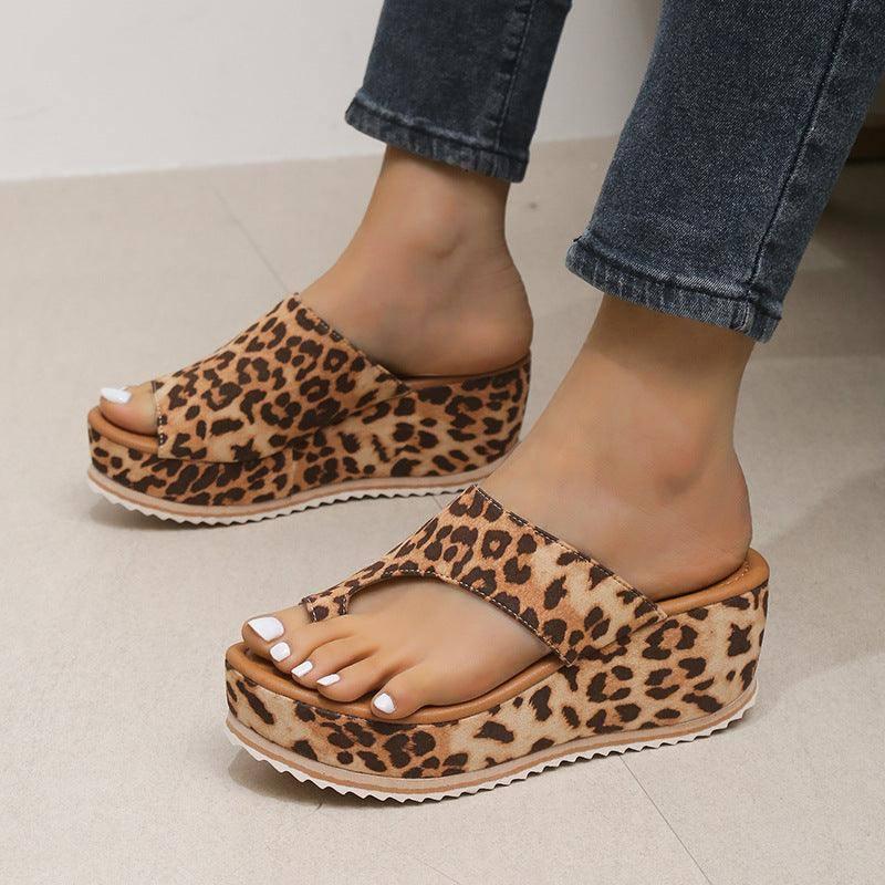 Fashion Leopard Print Wedge Slippers For Women New-1