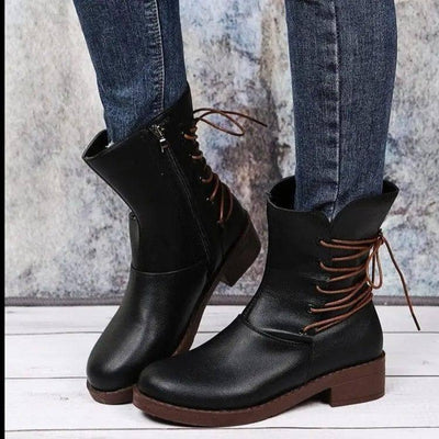 Fashion Round Head Belt Buckle Thick Heel Martin Boots Women-3