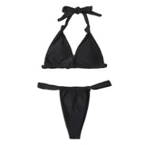 Fashion Solid Color Bikini Ladies Multi-Color Split Swimsuit-Black-2