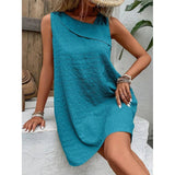 Fashion Solid Color Sleeveless Dress Summer Slim-Blue-5