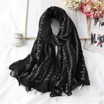 Fashion Tassel Cotton Linen Thin Yarn Scarf-4