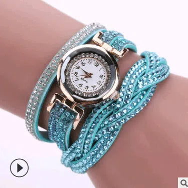 Fashion watch ladies fashion watch, diamond twisted pu belt winding fashion watch-12