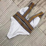 Fast Selling Sexy Triangle Color Matching High Waisted-White-1