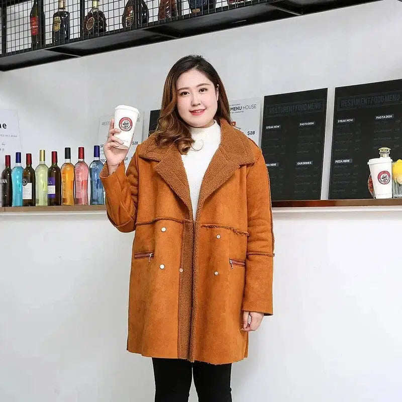 Fattening and Cashmere Coat Loose Medium Length Cotton-Orange-1