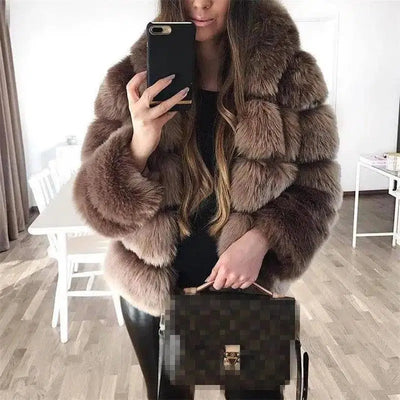 Faux fur jacket-Brown-1