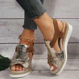 Fish Mouth Wedges Sandals With Straw Design Summer Peep Toe-Gold-7