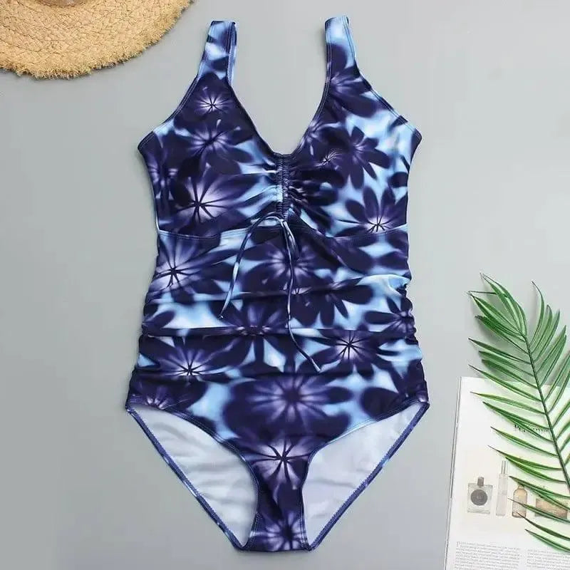 Five-Color Plus Size Fat Woman Swimsuit Plus Fat-DarkBlue-4