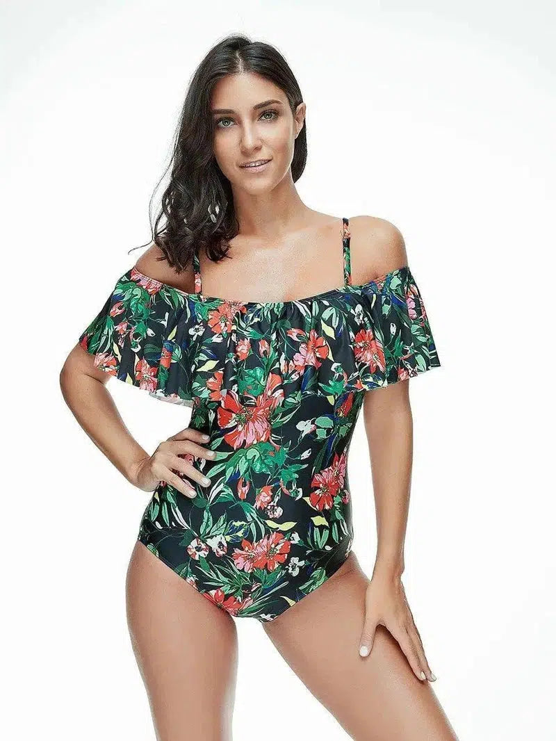 Floral Bathing Suit Swimwear-ForestGreen-2