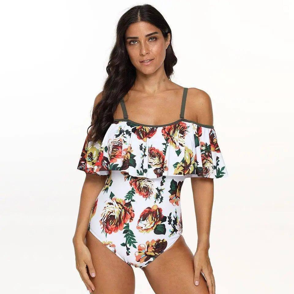 Floral Bathing Suit Swimwear-White-3