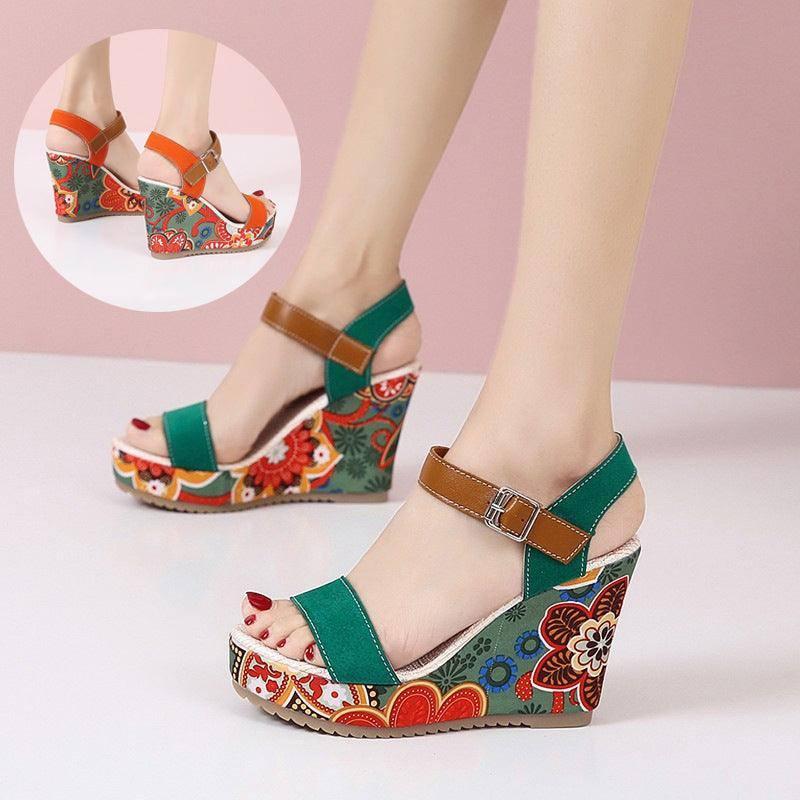 Floral Embroidered Sandals - Stylish Wedge Design-1