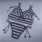 Foreign trade Bikini Bikini Hand Crochet striped swimsuit,-Black-4