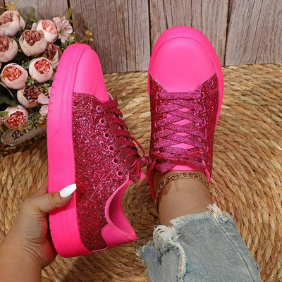 Glitter Sequin Design Flats Shoes Women Trendy Casual Thick-soled Lace-up Sneakers Fashion Skateboard Shoes-1