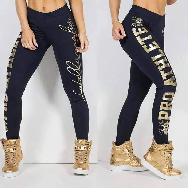 Gold lettered offset sports pants-1