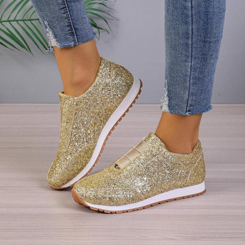 Gold Sliver Sequined Flats New Fashion Casual Round Toe Slip-on Shoes Women Outdoor Casual Walking Running Shoes-1