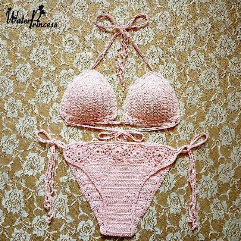 Handmade Crochet Bikini Bikini, Europe and the United-Pink-4