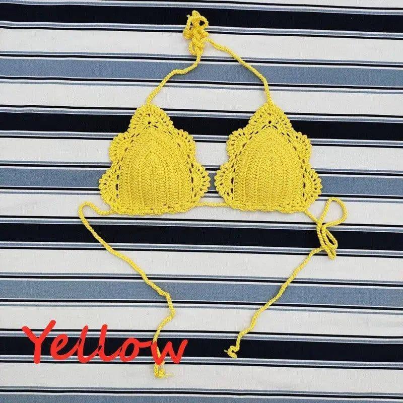 Handmade Crochet Swimsuit Bikini Swimsuit Top-Yellow-5