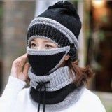 Hat Female Winter Wool Hat Outdoor Thick Warm Winter Hat-Black-2