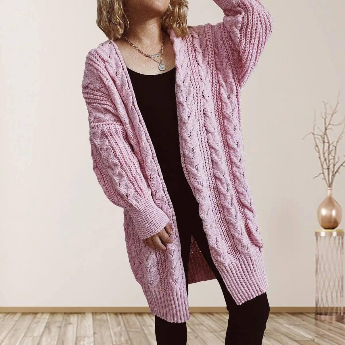 Hemp Flower Shoulder Sleeve Long Sweater Coat Women-12