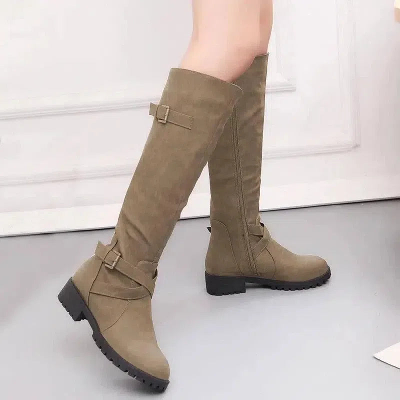 High Boots Women Retro One-Step Boots Round Toe Thick Heel-3