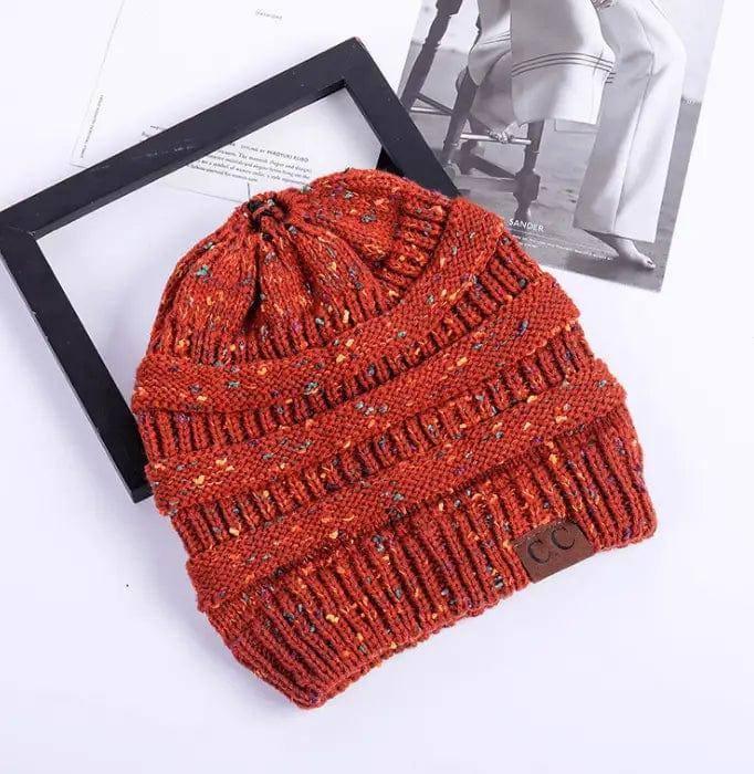 High Bun Ponytail Beanie Hat Chunky Soft Stretch Cable Knit-Orangered-3