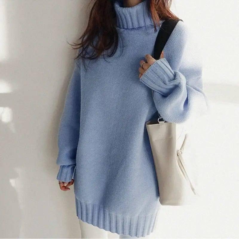 High-neck padded sweater sweater-Blue-1