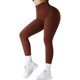 High Waist Seamless Leggings Threaded Knitted Fitness Pants Solid Women's Slimming Sports Yoga Pants Elastic Running Sport Leggings-Camel-10