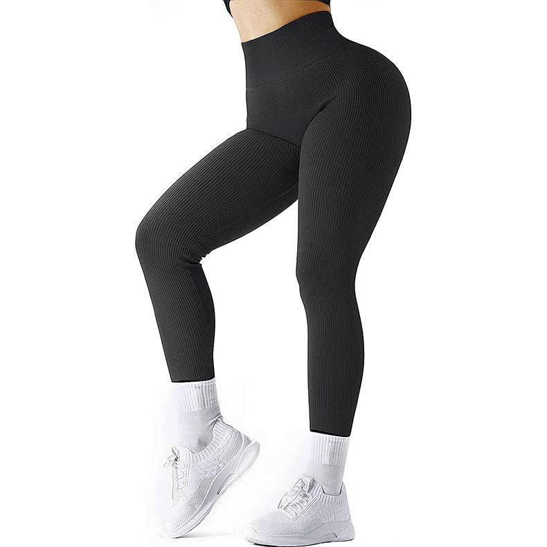 High Waist Seamless Leggings Threaded Knitted Fitness Pants Solid Women's Slimming Sports Yoga Pants Elastic Running Sport Leggings-Black-9