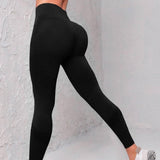 High Waist Seamless Yoga Pants Women's Solid Color Dot-Black-4