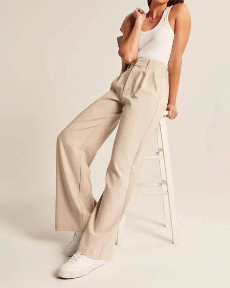 High Waist Straight Trousers With Pockets Wide Leg Casual Suit Pants For Women-3