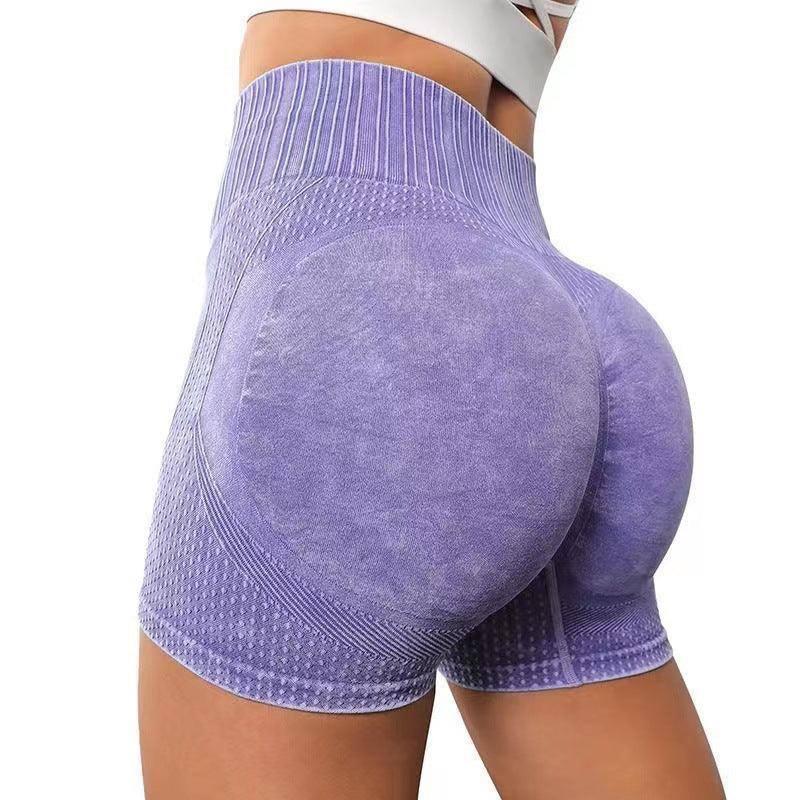 High-waisted Hip-lifting Fitness Pants Solid Color Quick-drying Tight Running Sports Yoga Shorts Women-Purple-8