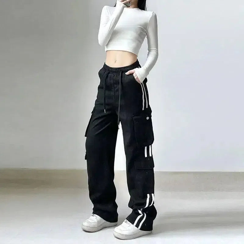 Hip-hop Lazy Striped Webbing Color Contrast Overalls-1